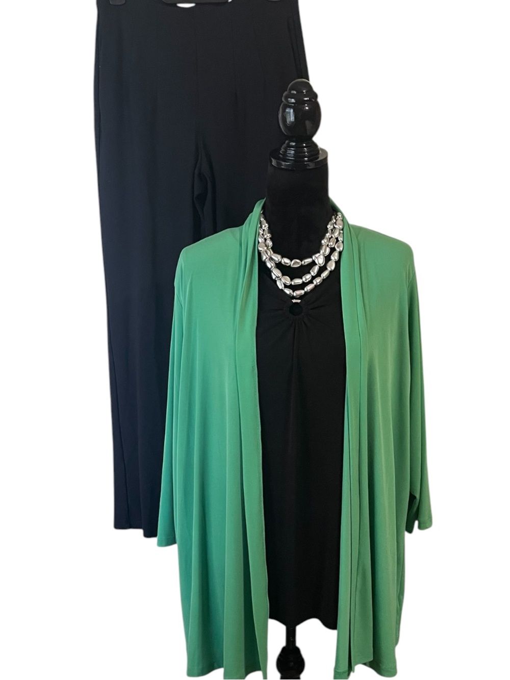 SUSAN GRAVER GREEN LIQUID KNIT CARDIGAN SZ 1X